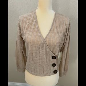 Sage & Citrus Cute Beige Top with Surplice (criss cross) Neckline